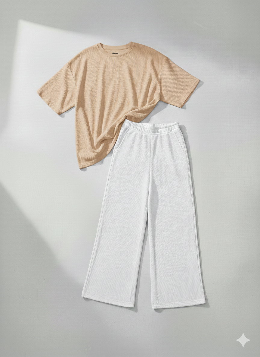Premium Oversized T-Shirt & White Wide-Leg Trouser Set