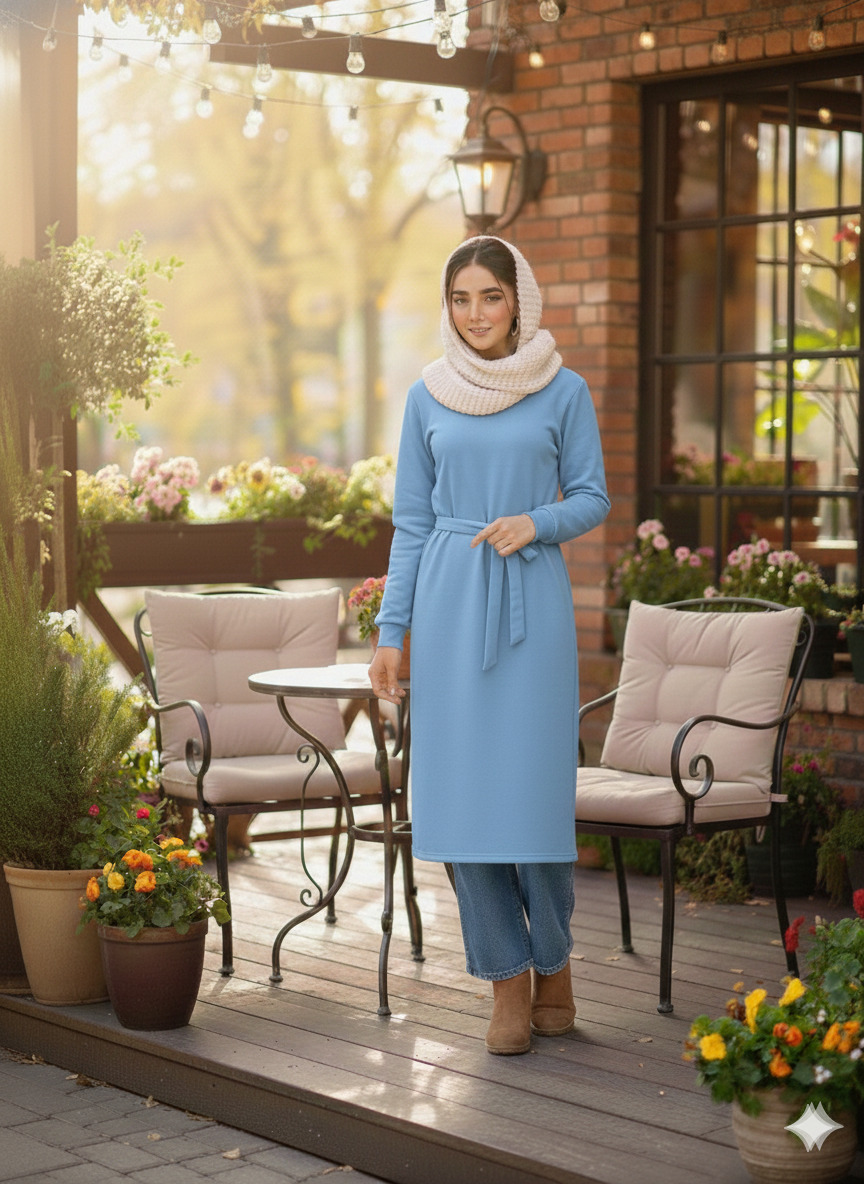 All-Day Comfort Belted Long Sweatshirt