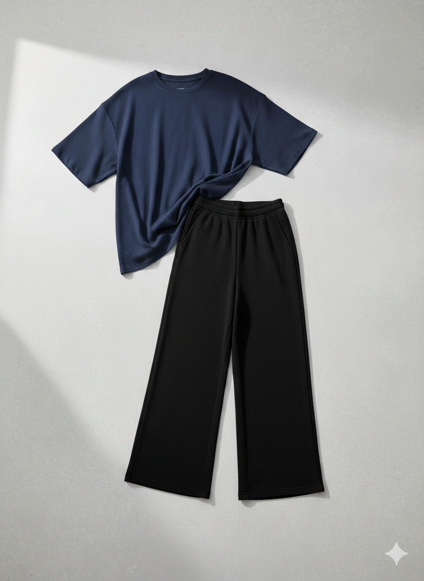 Premium Oversized T-Shirt & Black Wide-Leg Trouser Set