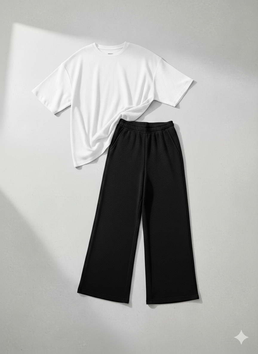 Premium Oversized T-Shirt & Black Wide-Leg Trouser Set