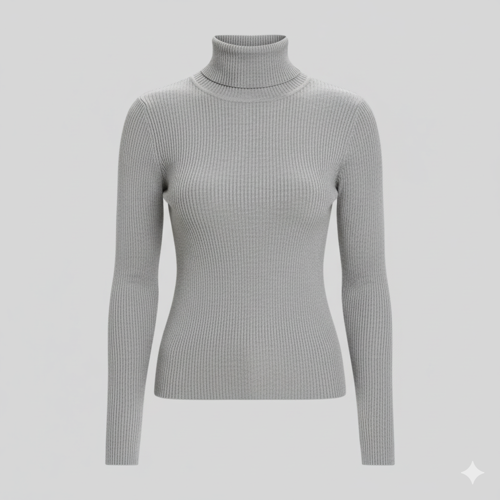 GREY TURTLE NECK SOFT TOUCH LONG SLEEVE FINE-GAUGE TOP