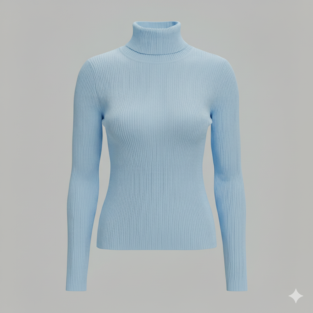 Perfect Comfort Blue Ribbed Long Sleeve Turtleneck Top