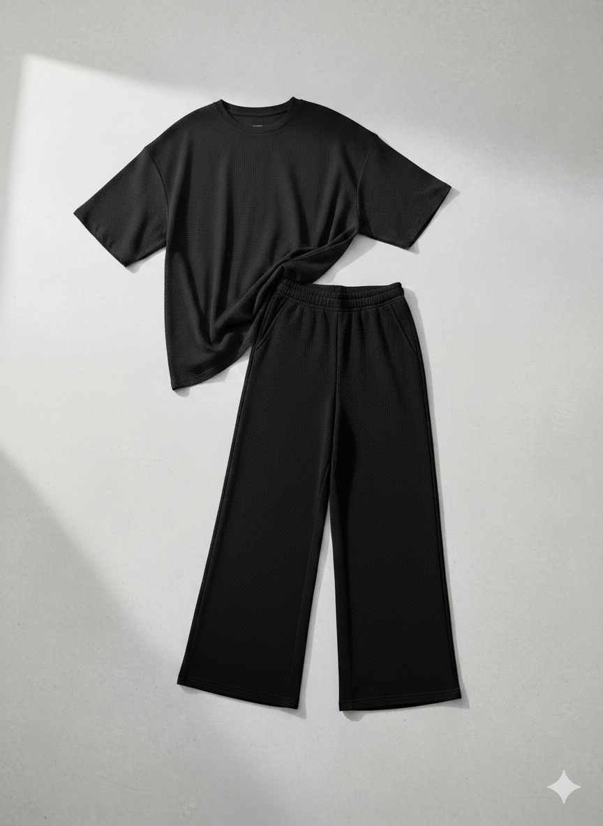Premium Oversized T-Shirt & Black Wide-Leg Trouser Set