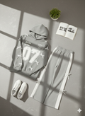 Grey 07 Ribbon Printed Hoodie Paired With Cute Grey Side Ribbon Trouser
