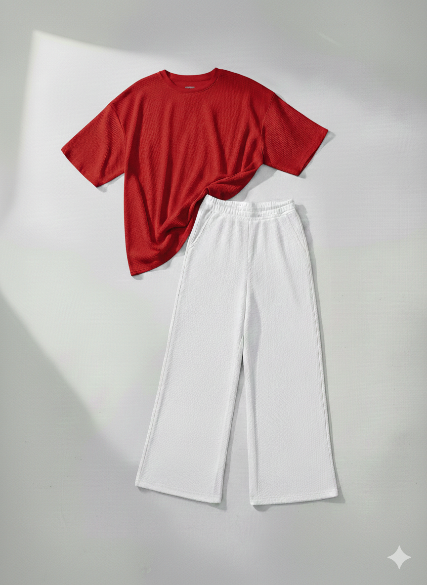 Premium Oversized T-Shirt & White Wide-Leg Trouser Set