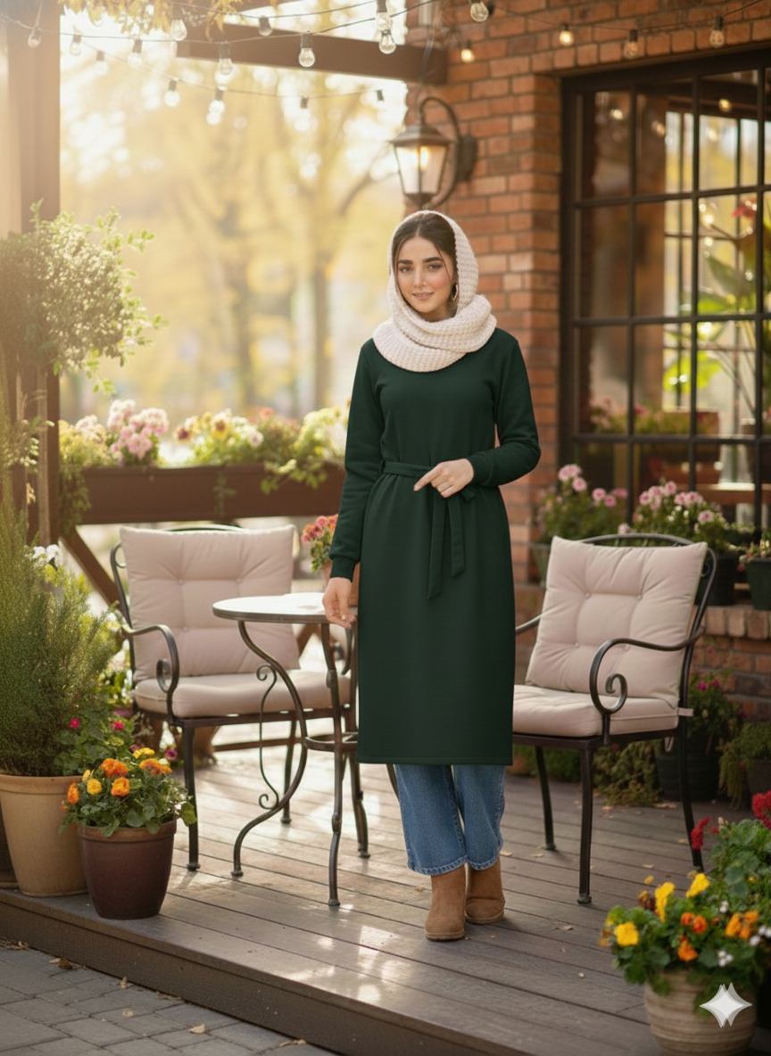 All-Day Comfort Belted Long Sweatshirt