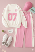 07 Ribbon Printed Sweatshirt Paired With Cute Ribbon Trouser