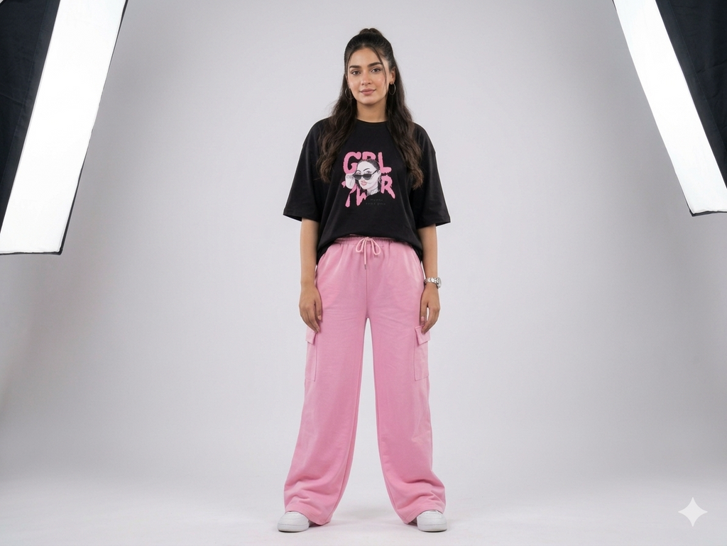The "Girl Power" Statement Set – Oversized Tee & Wide-Leg Cargo