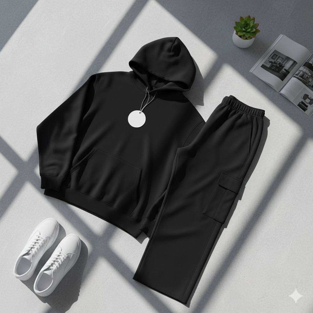 Everyday Basic Plain Hoodie & Black Cargo Outfit