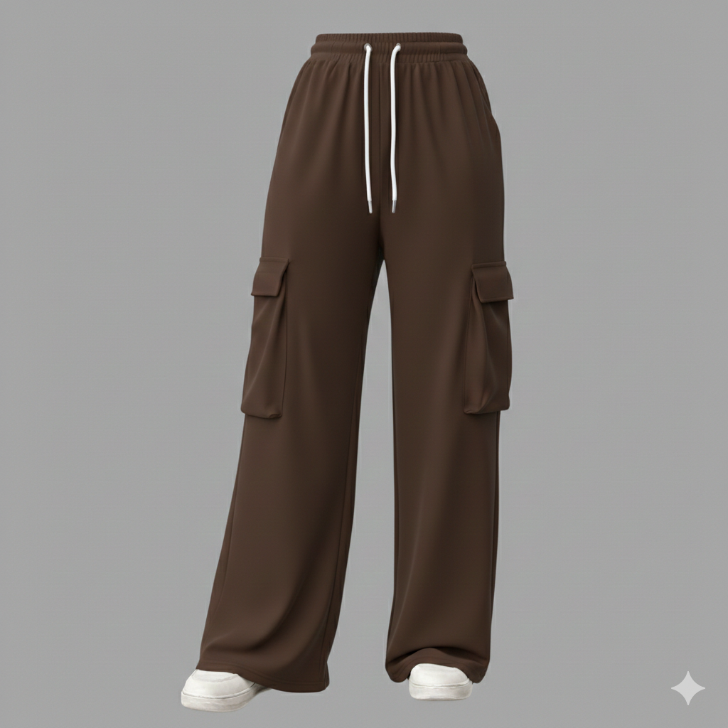 Womens Brown Drawstring Flap Pocket Cargo Trouser