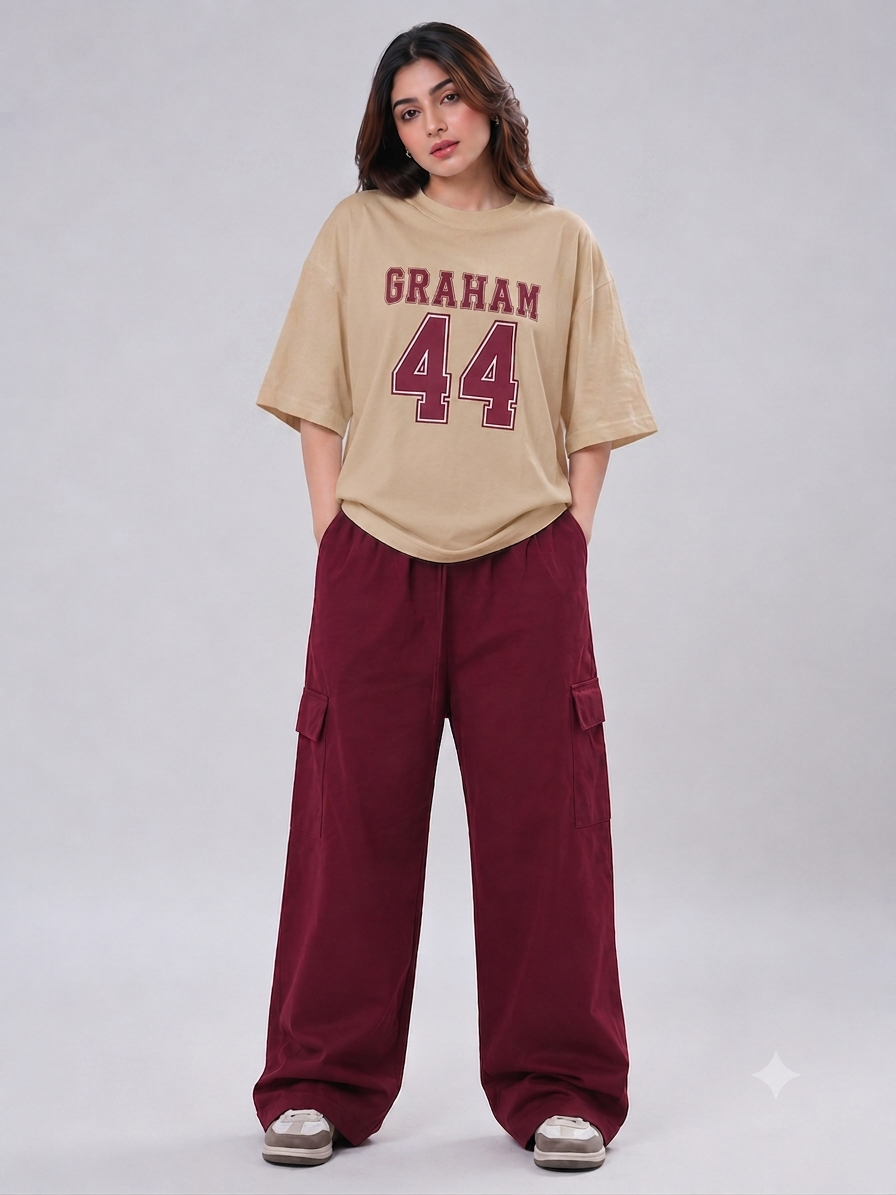Women's Off Campus Inspired GRAHAM 44 Oversized Tee with Cargo Pants