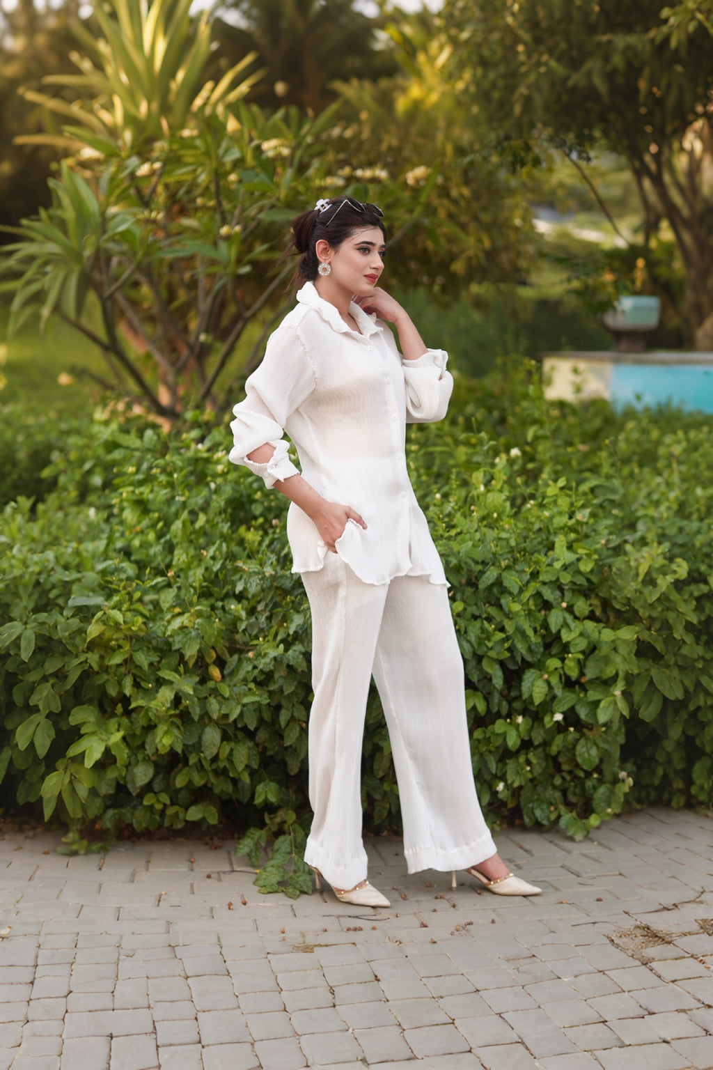 LUXURY PLEATED SILK CORDS SET FOR WOMEN