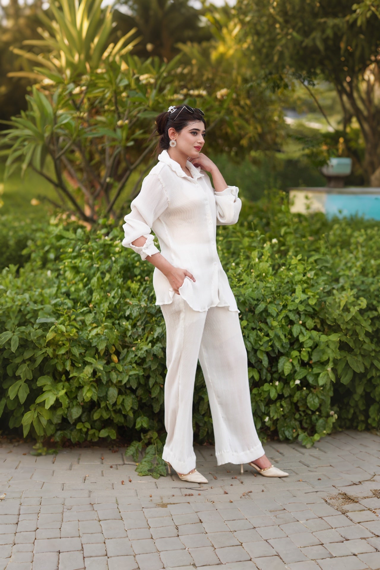 LUXURY PLEATED SILK CORDS SET FOR WOMEN