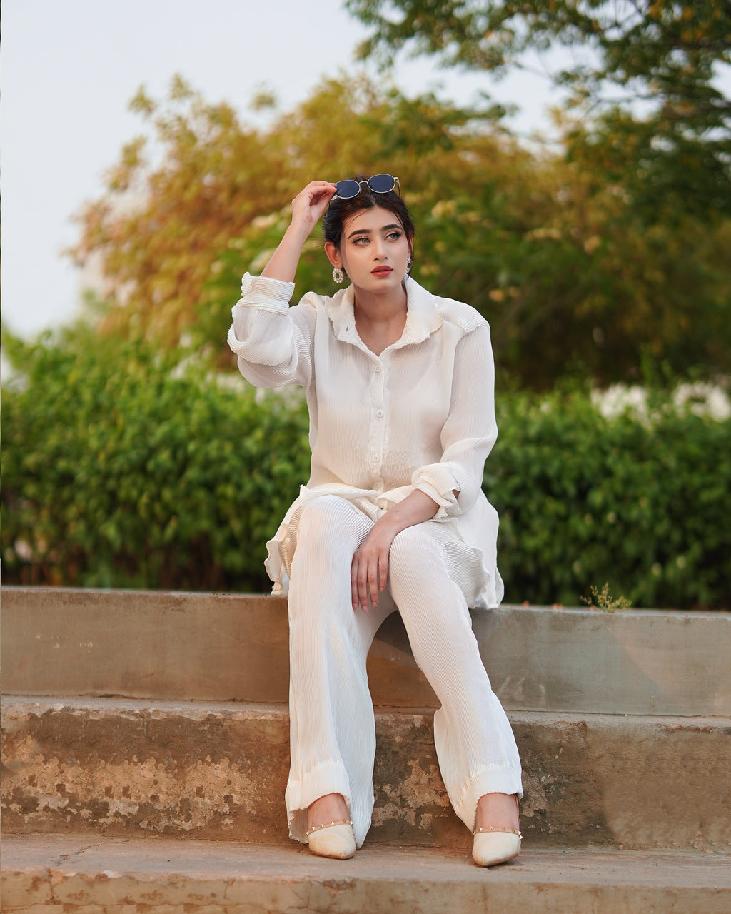 LUXURY PLEATED SILK CORDS SET FOR WOMEN