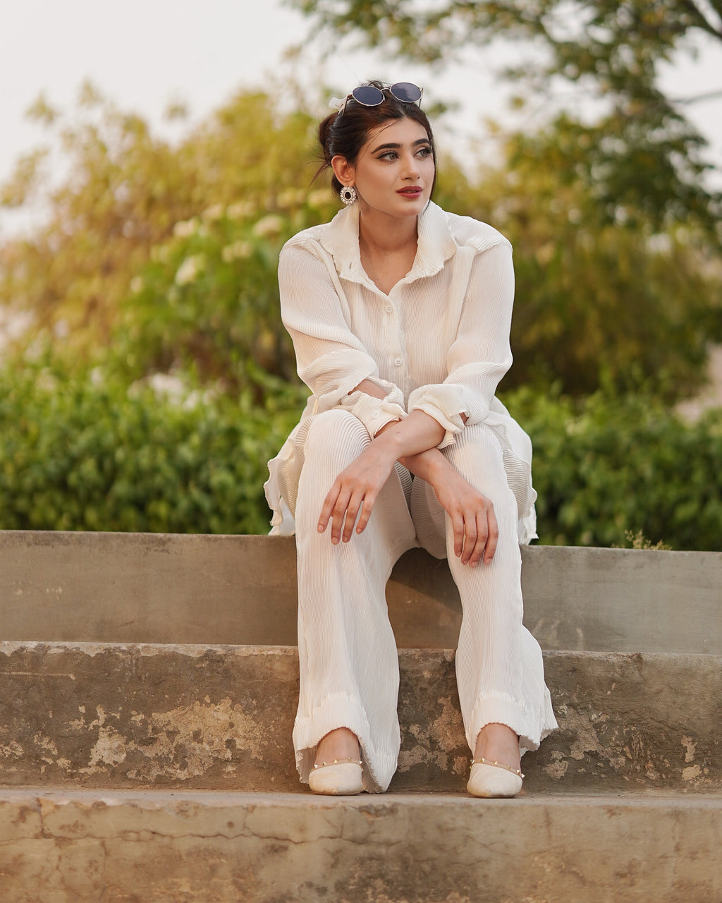 LUXURY PLEATED SILK CORDS SET FOR WOMEN