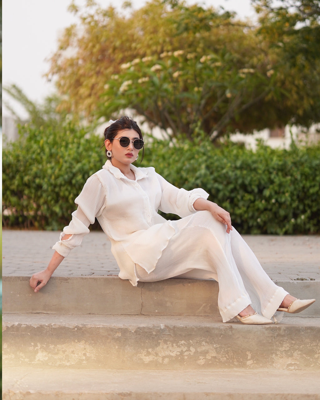 LUXURY PLEATED SILK CORDS SET FOR WOMEN