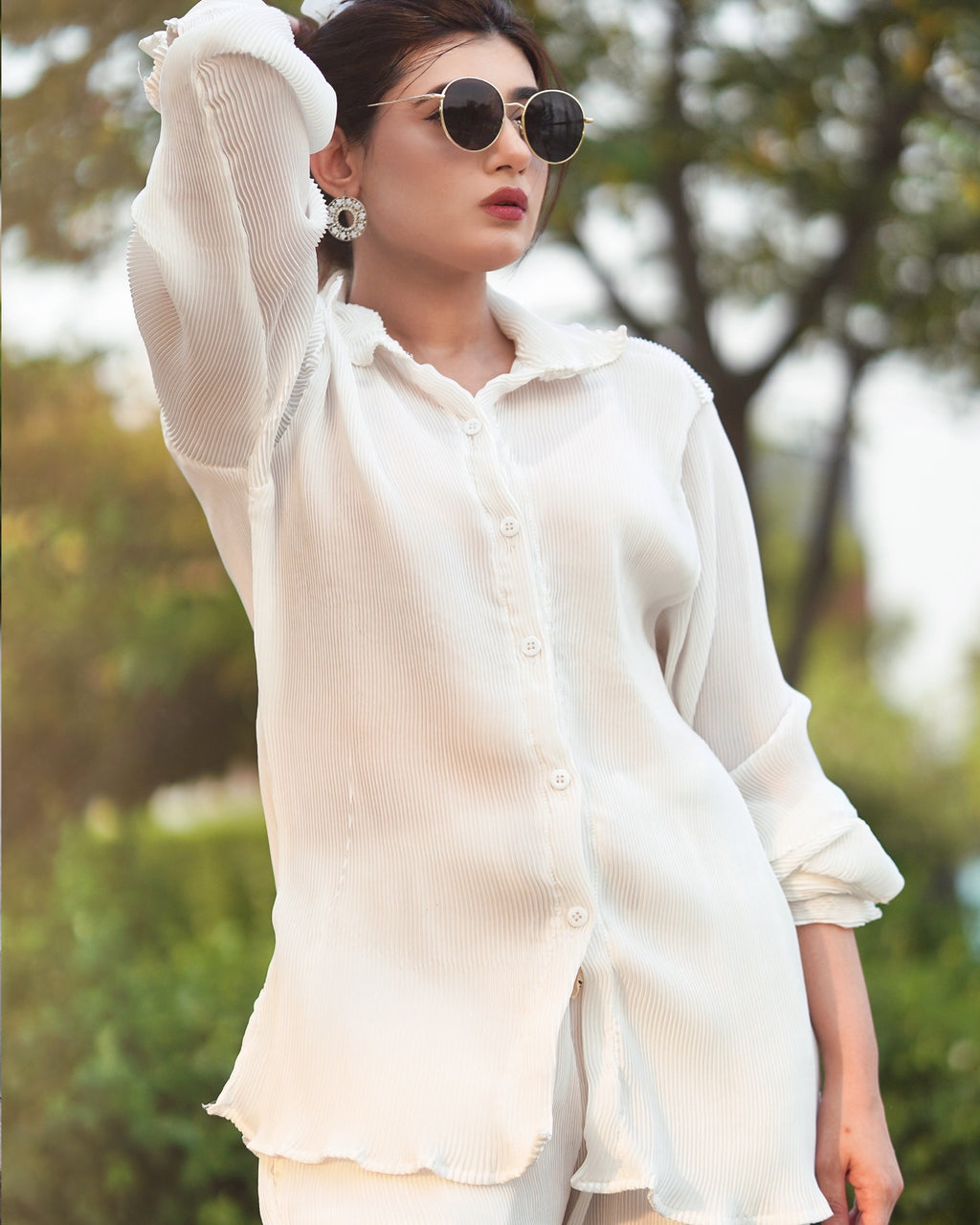 LUXURY PLEATED SILK CORDS SET FOR WOMEN