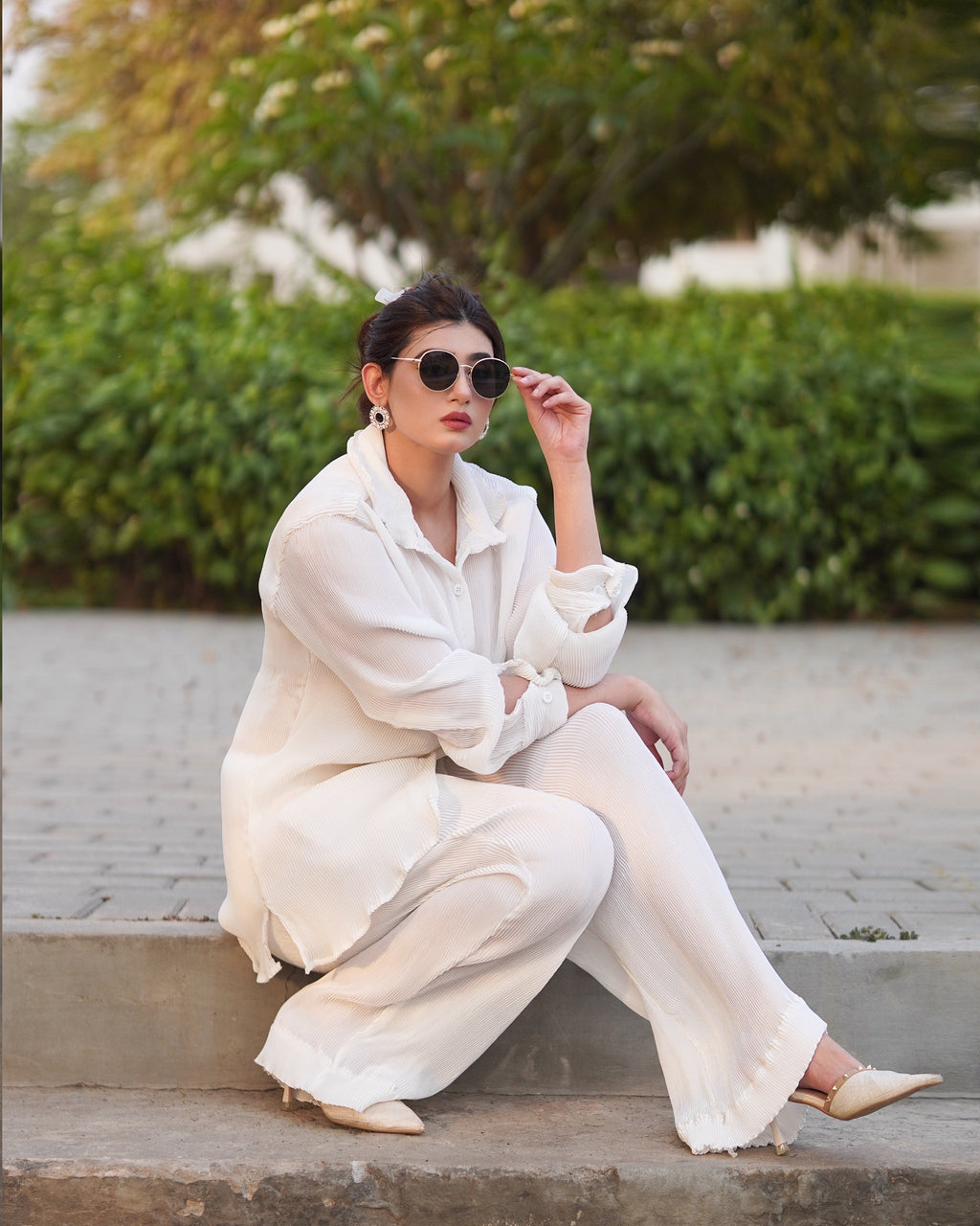 LUXURY PLEATED SILK CORDS SET FOR WOMEN