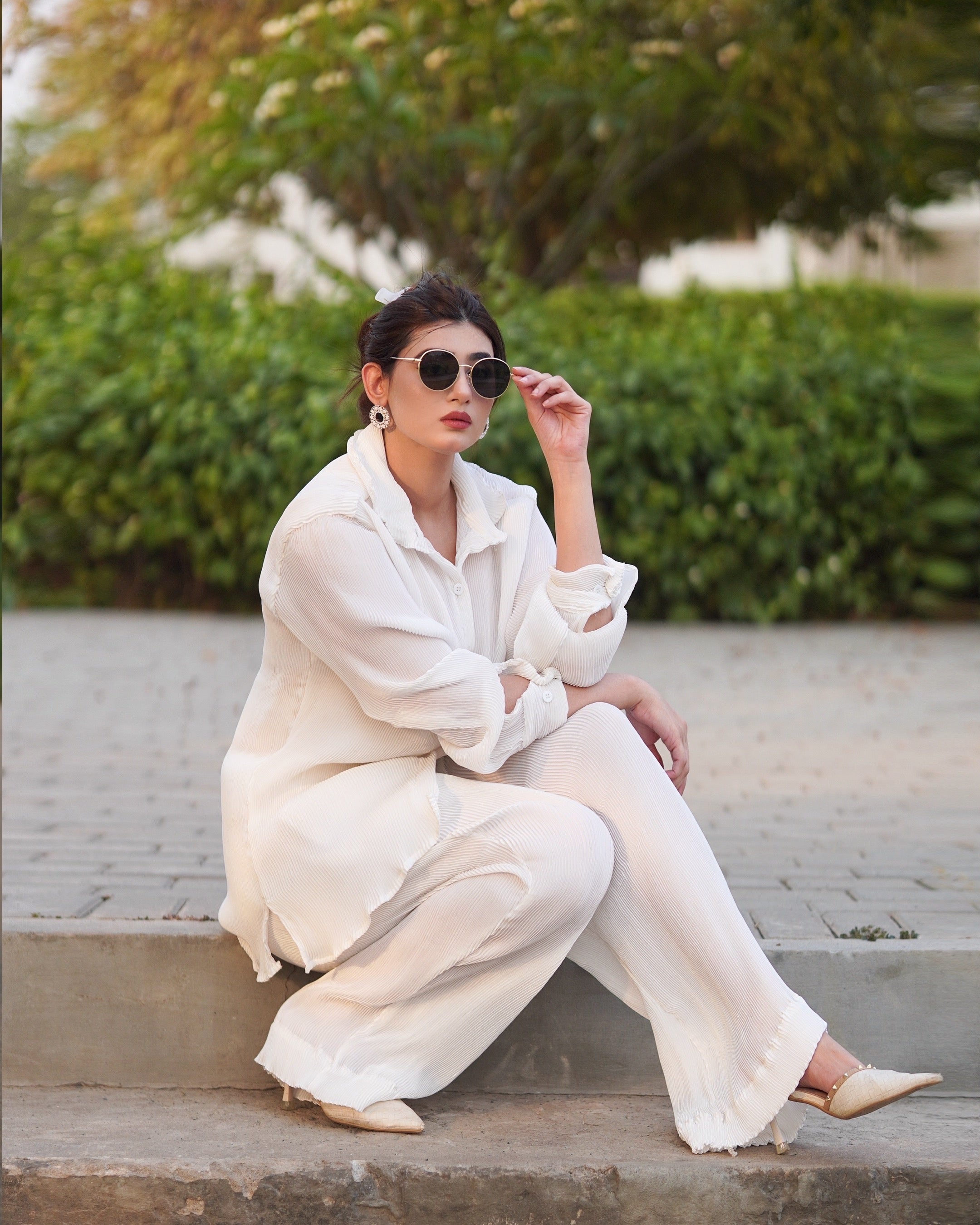 LUXURY PLEATED SILK CORDS SET FOR WOMEN