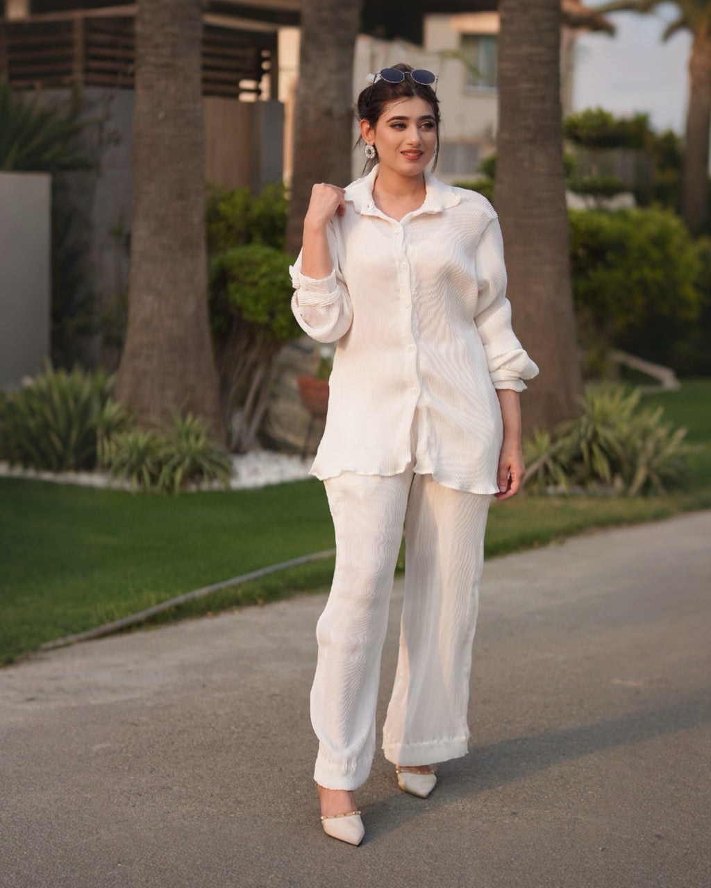 LUXURY PLEATED SILK CORDS SET FOR WOMEN