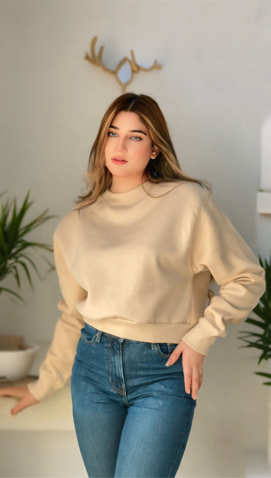 Womens Beige Classic Comfort Crop Sweatshirt