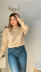 Womens Beige Classic Comfort Crop Sweatshirt