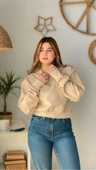 Womens Beige Classic Comfort Crop Sweatshirt