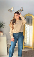 Womens Beige Classic Comfort Crop Sweatshirt