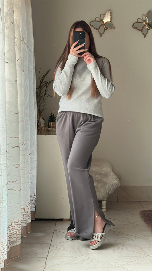 Women's Fleece Side Slit Flare Trousers - Steel Grey