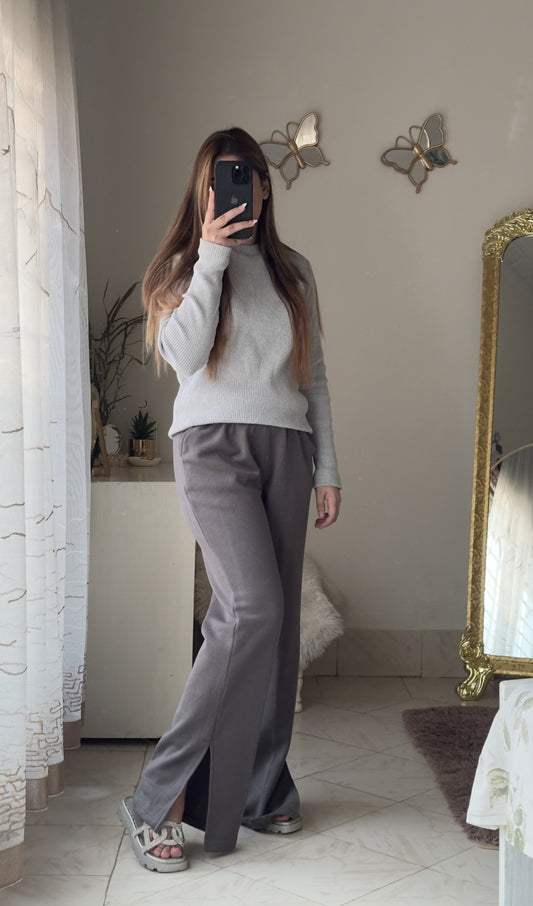 Women's Fleece Side Slit Flare Trousers - Steel Grey