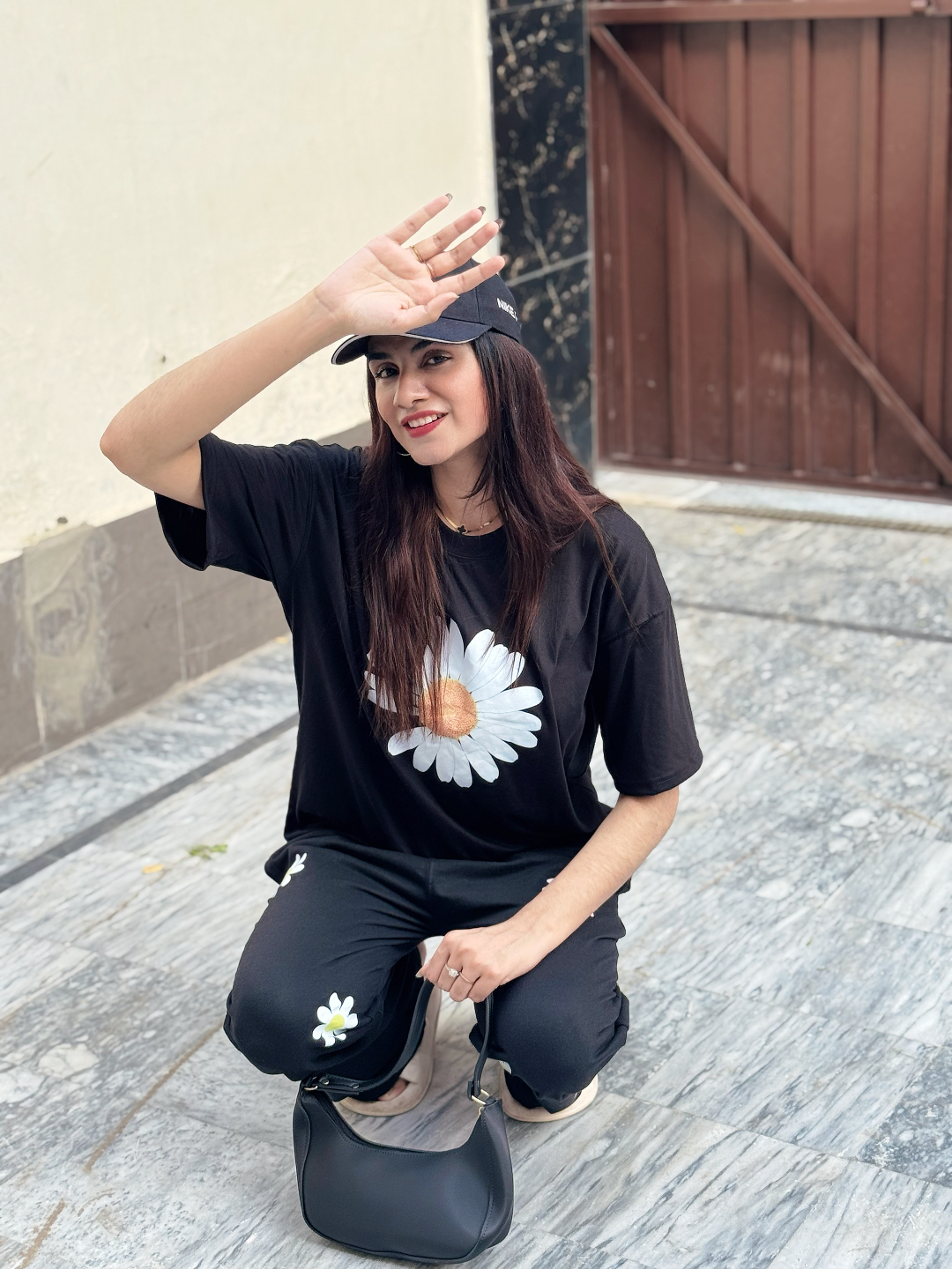 Sunflower Dreams - Oversized Black Co-Ord Set for Women