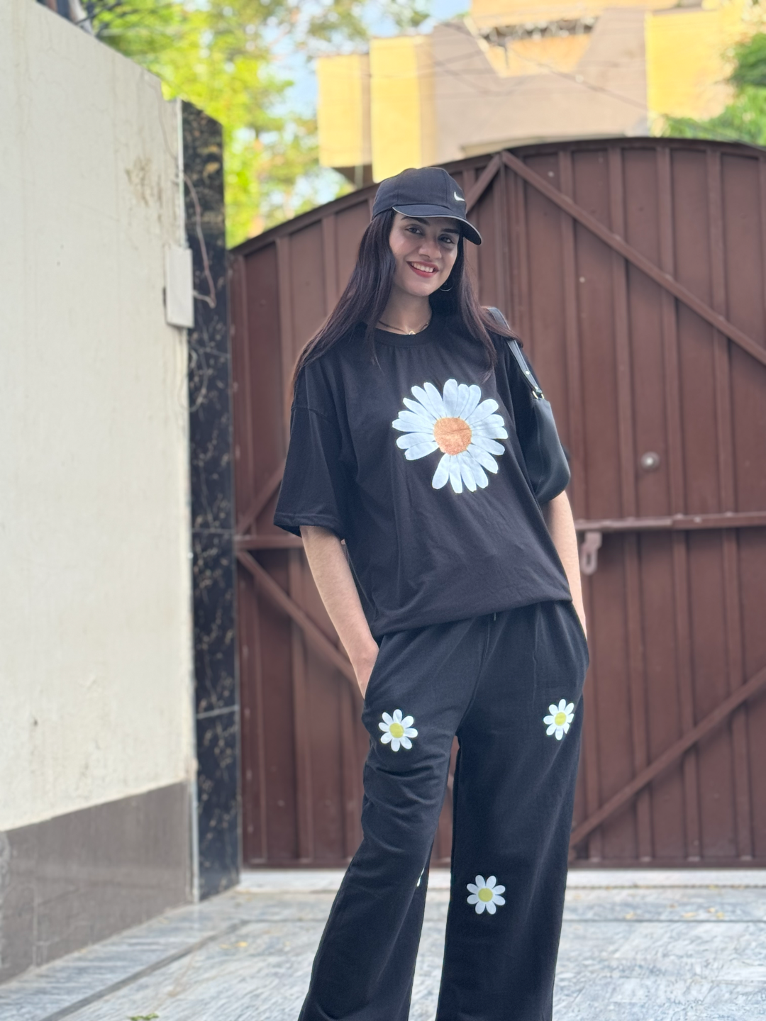 Sunflower Dreams - Oversized Black Co-Ord Set for Women