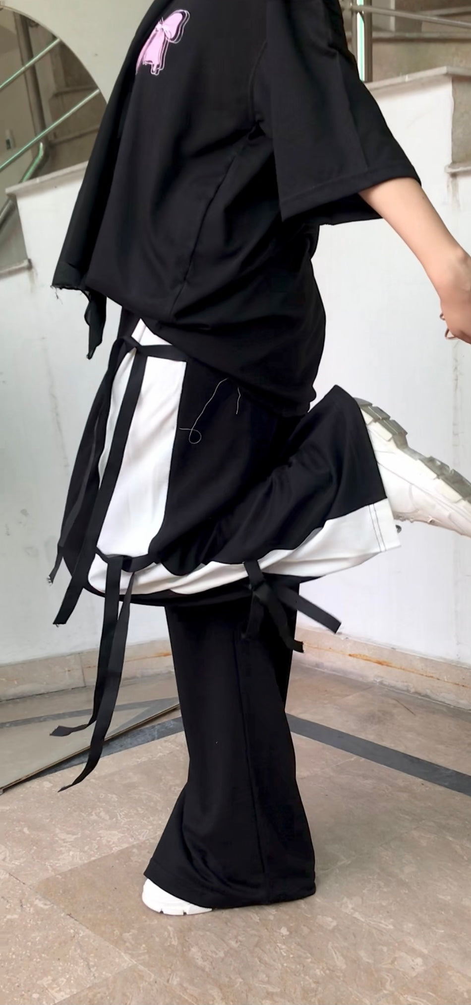 Womens  Cute Summer Wide-Leg Trousers with Side Bow Details - Black