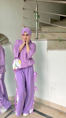 Casual Chic in Lilac - Oversized Tee & Bow-Tie Trousers Set