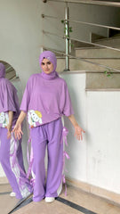 Womens Cute Summer Wide-Leg Trousers with Side Bow Details - Lilac
