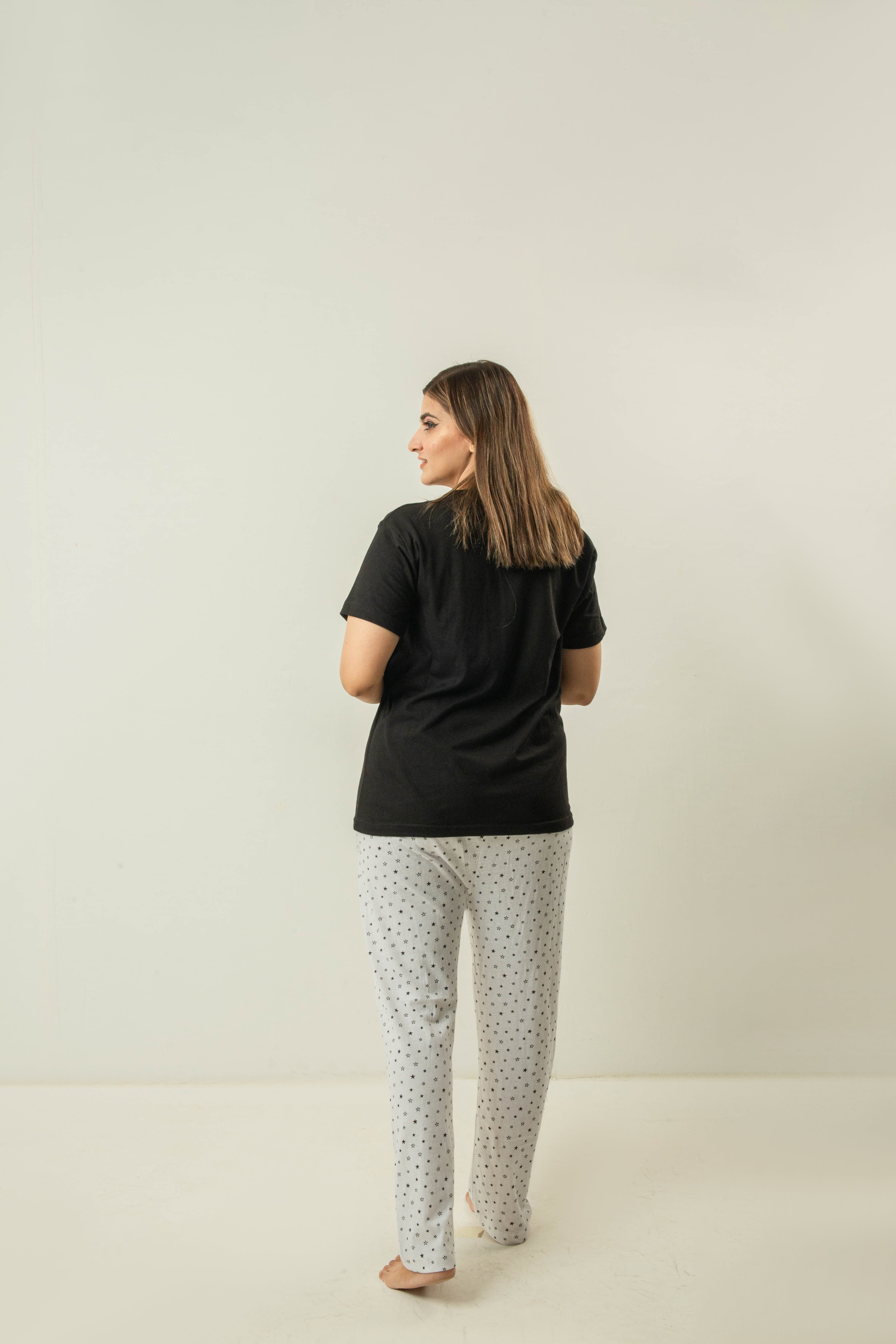 Womens Black 'Everything Gets Better' Printed Nightsuit & Sleepwear