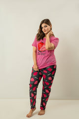 Womens Strawberry Printed Sleepwear With Matching Pjs