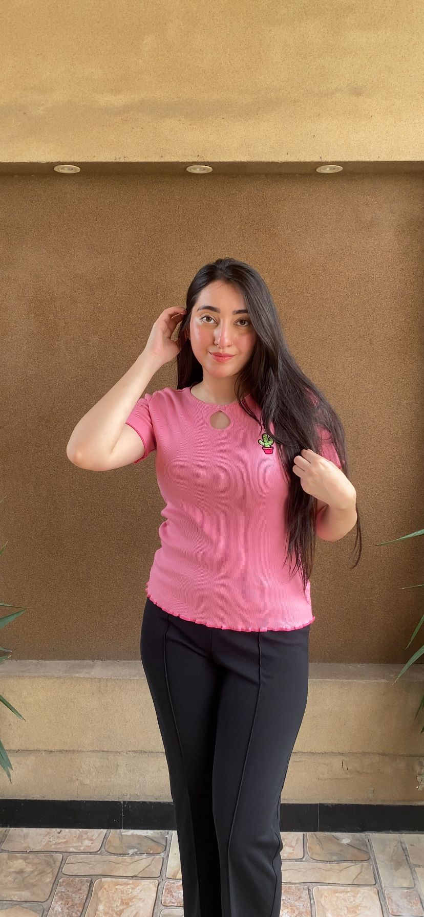 Pink Cute Summer Lettuce Trim Top