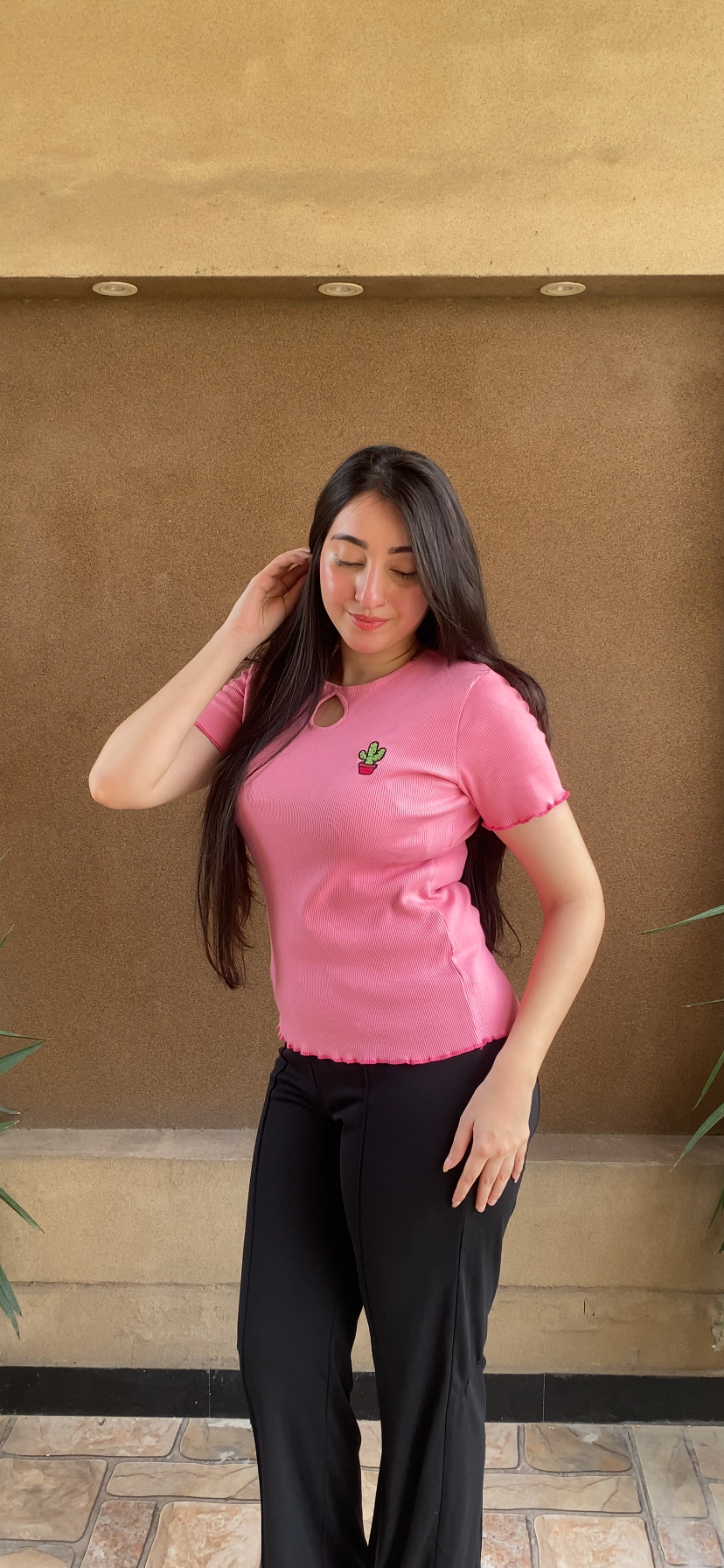 Pink Cute Summer Lettuce Trim Top