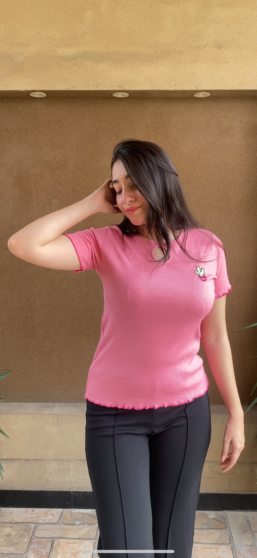 Pink Cute Summer Lettuce Trim Top