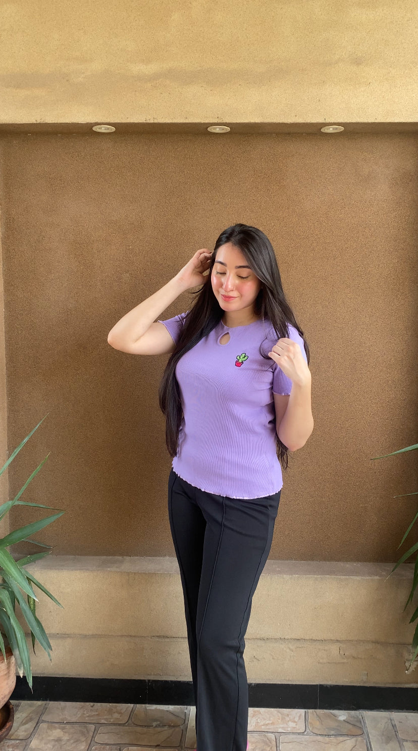 Lilac Cute Summer Lettuce Trim Top