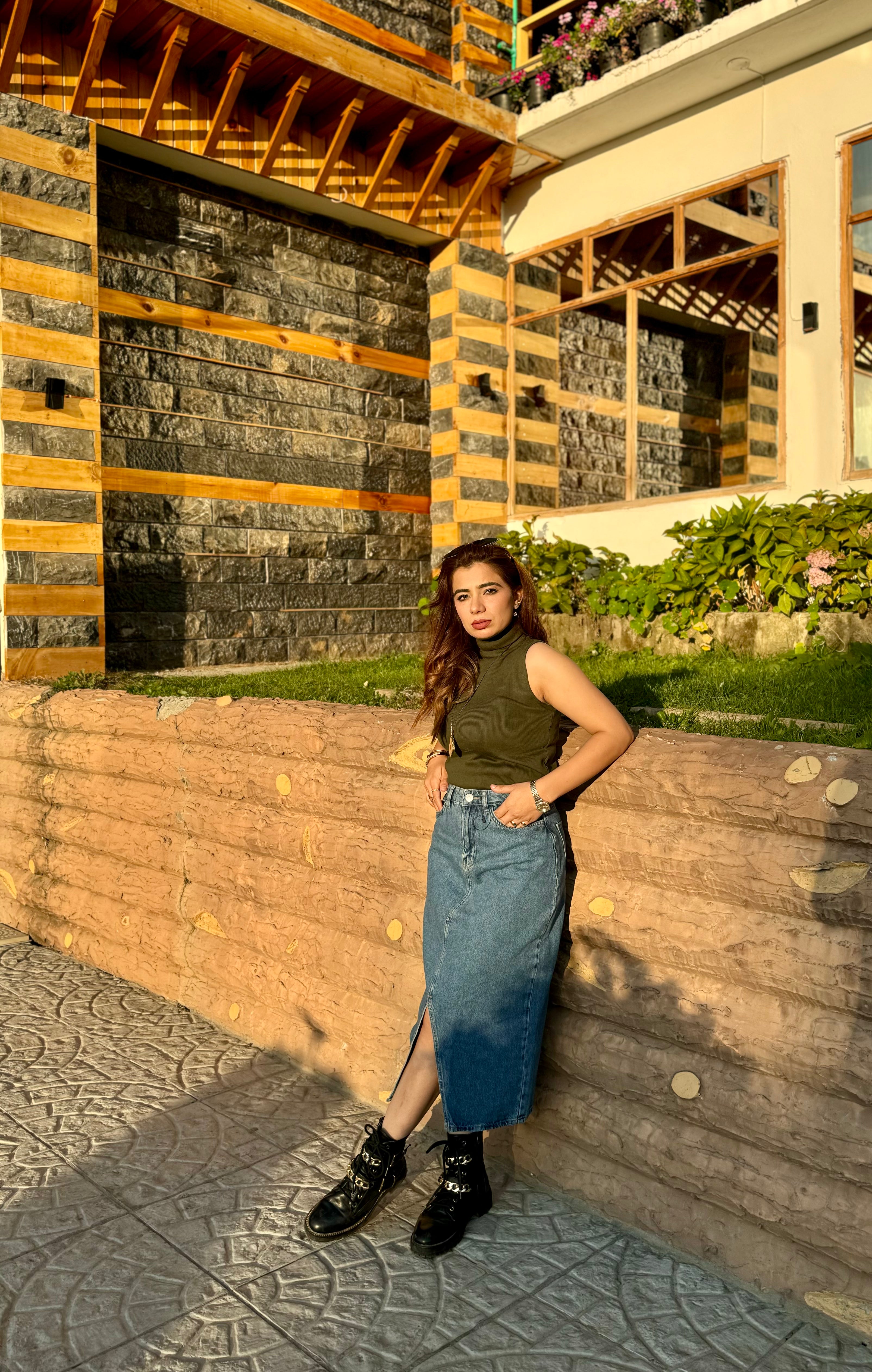 Women's Denim Midi Skirt - Denim Skirt With Slit - Ankle Length