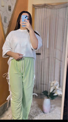Womens Oversized Top with Bow-Tied Bottoms - Green