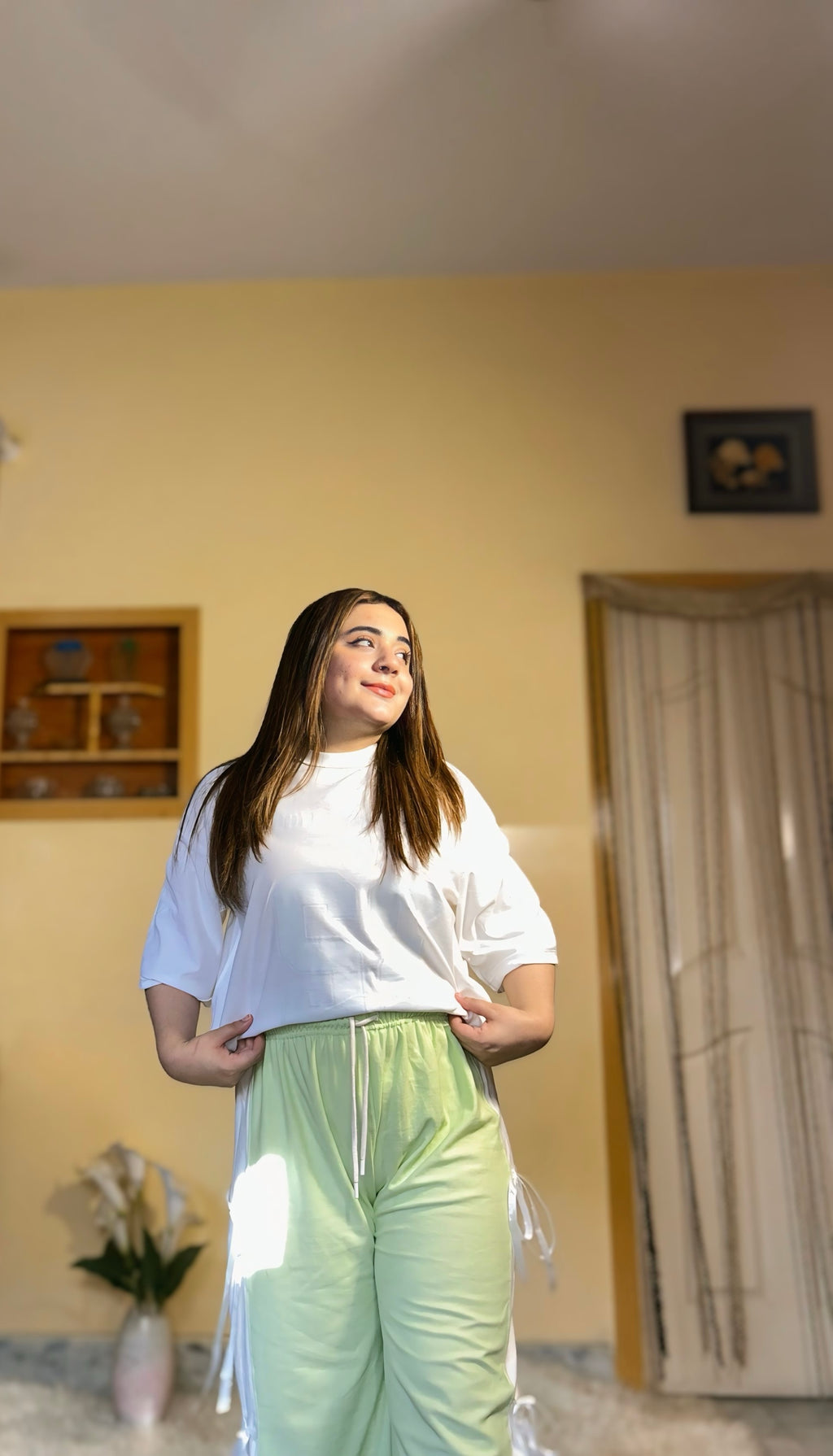 Womens Oversized Top with Bow-Tied Bottoms - Green