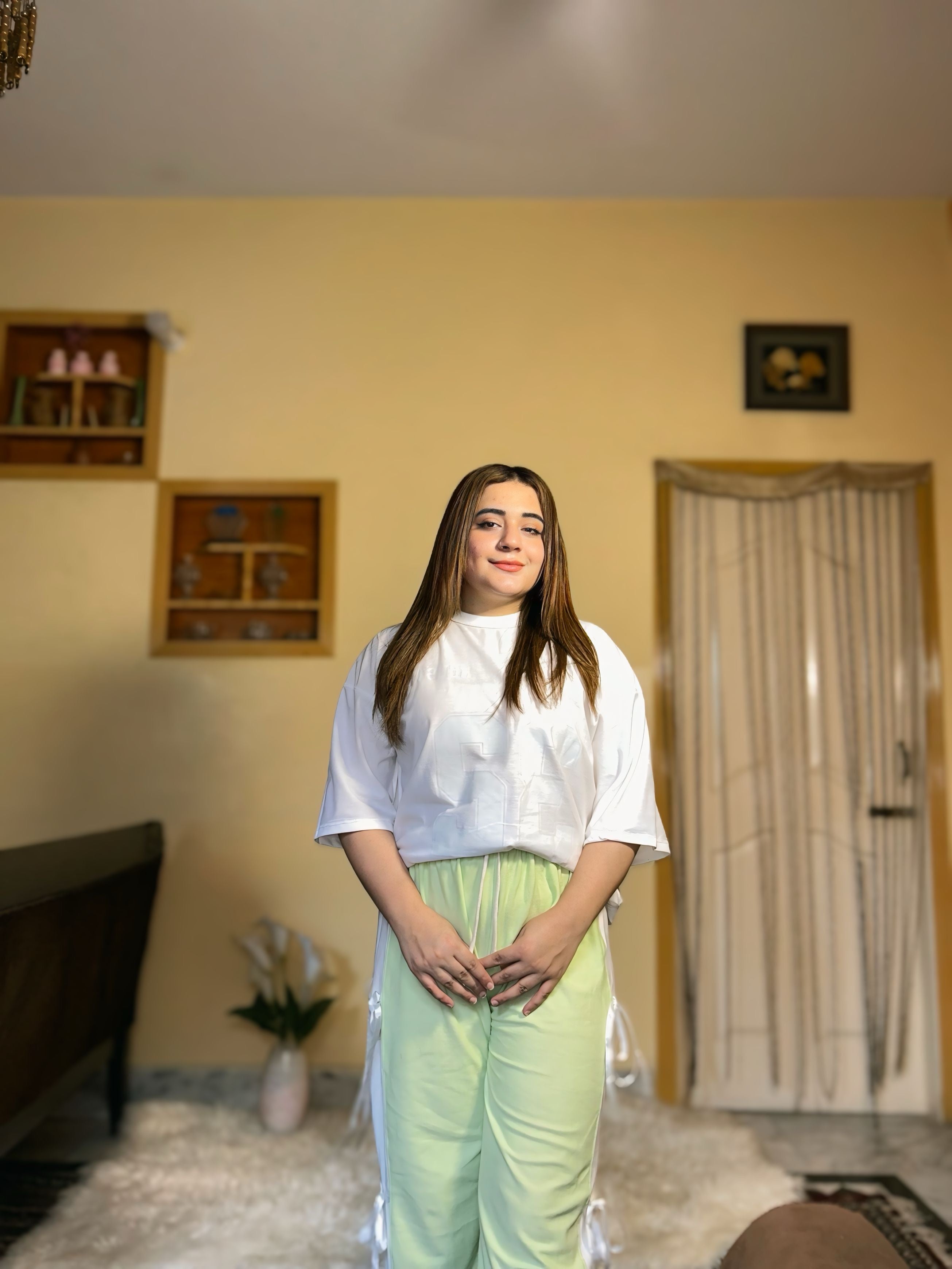 Womens Oversized Top with Bow-Tied Bottoms - Green