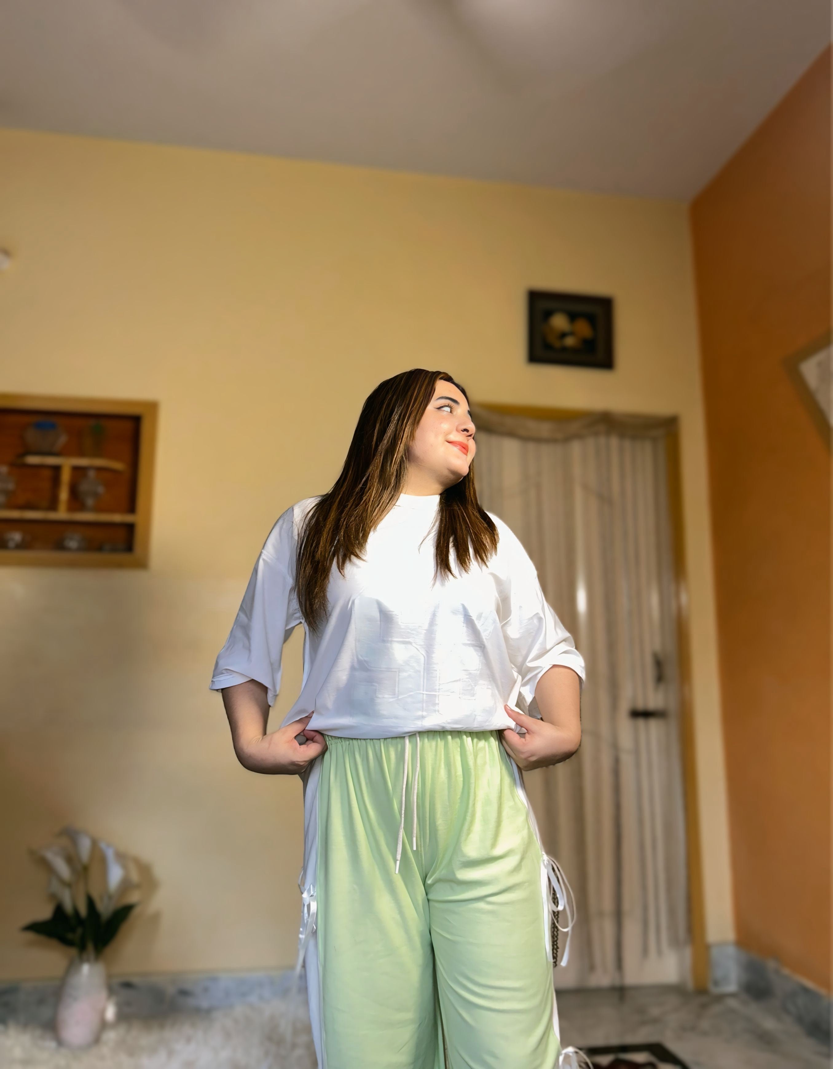 Womens Oversized Top with Bow-Tied Bottoms - Green