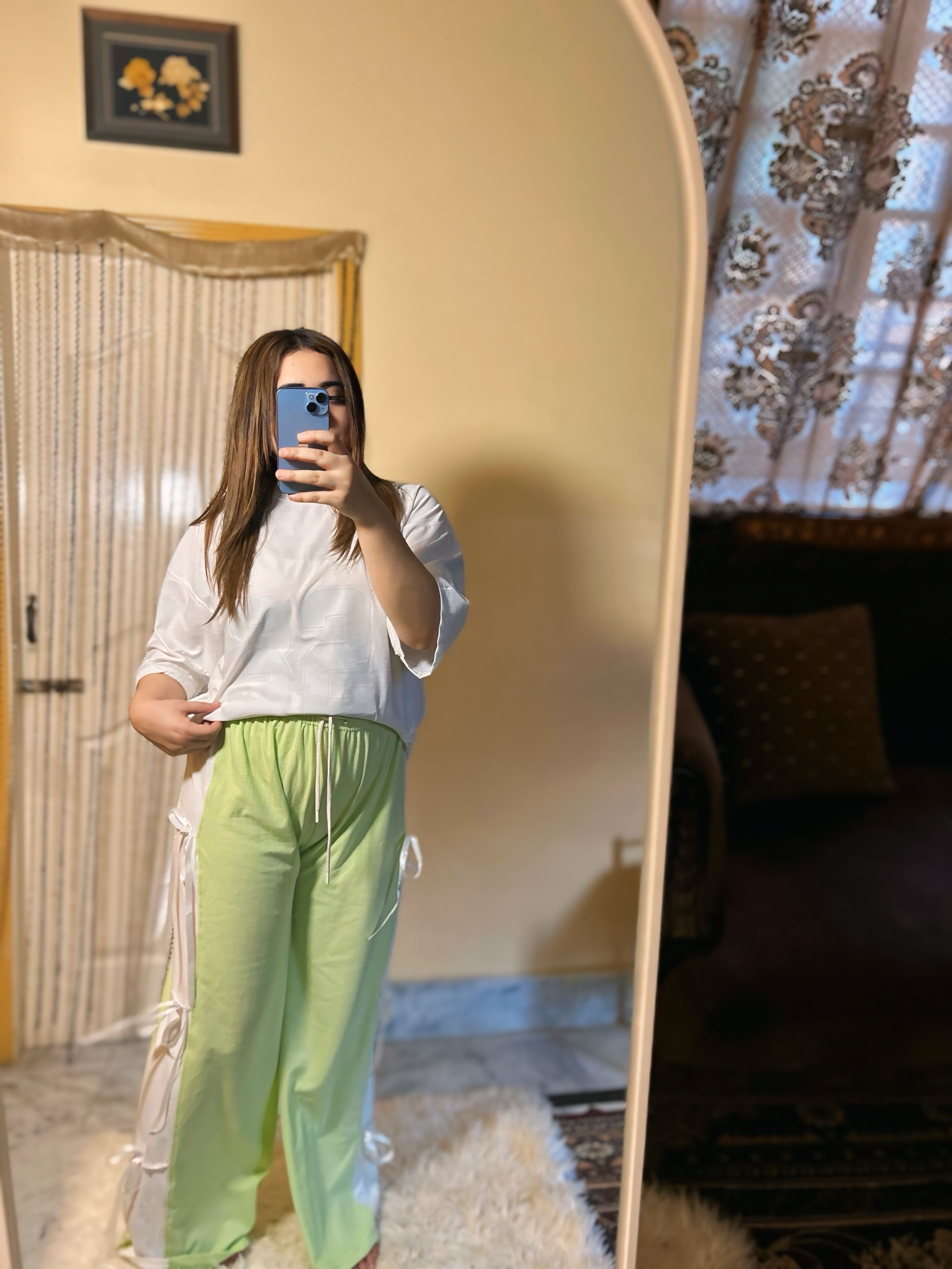 Womens Oversized Top with Bow-Tied Bottoms - Green