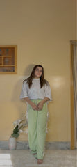 Womens Oversized Top with Bow-Tied Bottoms - Green