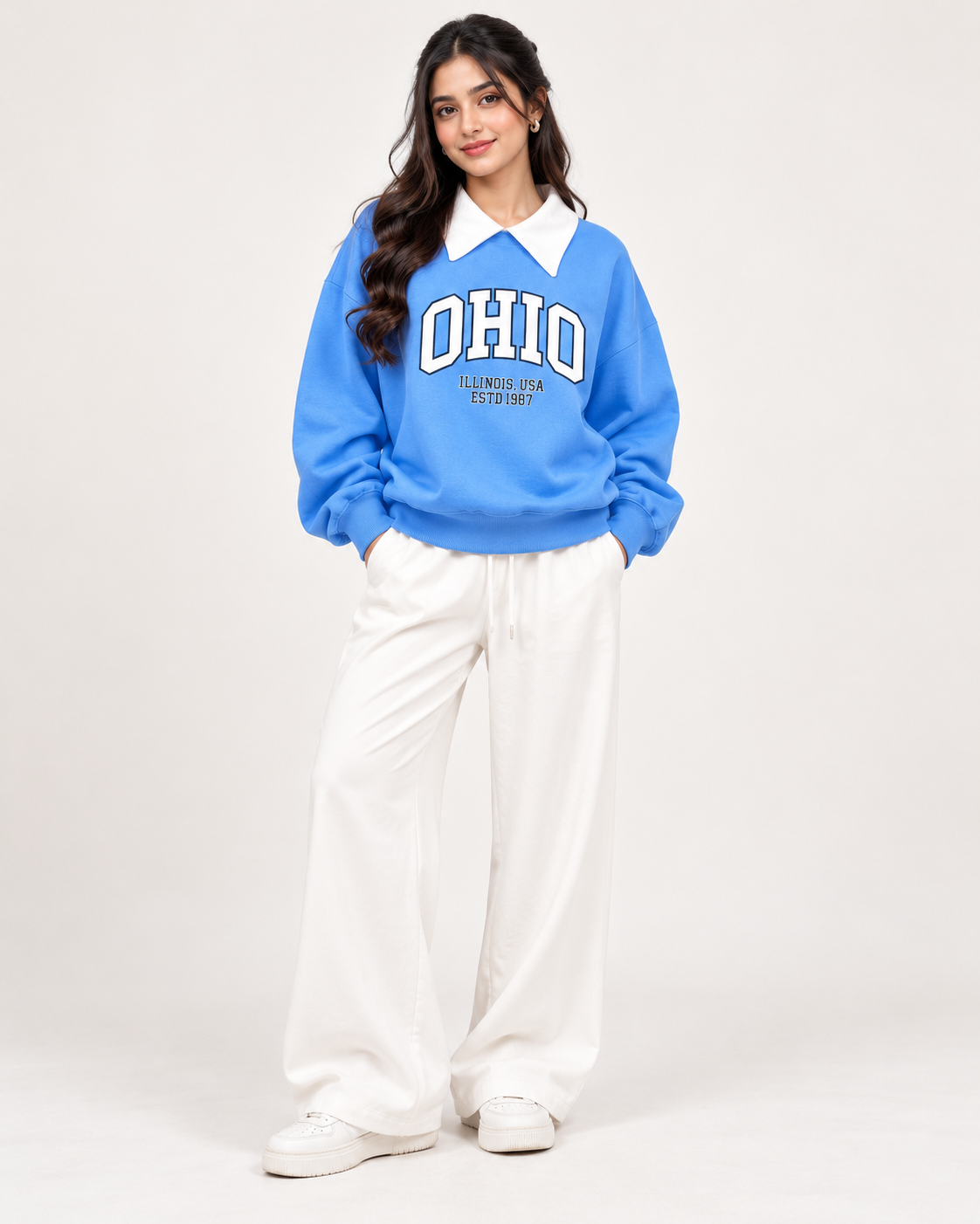 Comfy College Co-Ord – Baggy Sweatshirt & Wide-Leg Fit