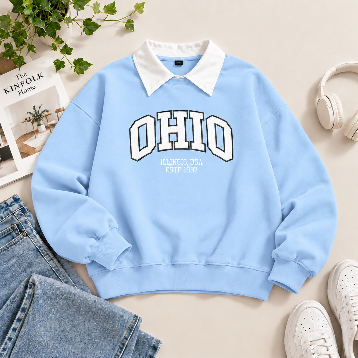 Vintage Ohio Oversized Sweatshirt – Preppy Collar Edition -